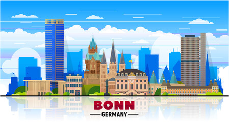 Bonn ( Germany ) city skyline silhouette vector a sky background. Flat vector illustration. Business travel and tourism concept with modern buildings. Image for banner or website. 
