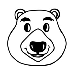 Attractive bear face isolated on a white background.Doodle illustration.Vector animal muzzle can be used in textiles, postcards, notebooks.