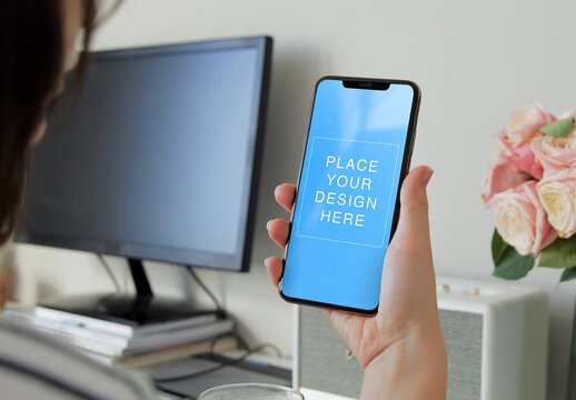 Smartphone Screen Mockup in Woman Hand