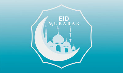 Eid Mubarak festival greeting with lanterns and moon, Eid al fit the Arabic calligraphy means Happy Eid 2022 . Vector illustration