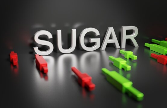 Changes in sugar prices on the commodity exchange due to the global crisis and events in Ukraine, 3D rendering