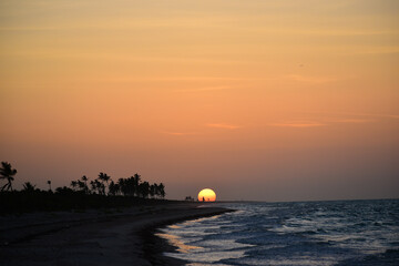landscape of a sunset on the beach of el cuyo, Yucatan