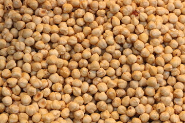 selective focus: hazelnuts, a large market in Turkey. roasted hazelnut kernels	
