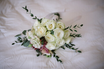 Beautiful wedding bouquet of the bride. Flowers details for wedding.