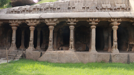 Close up shot of Krishna Mandapam columns at Arjuna's Penance Mahabalipuram