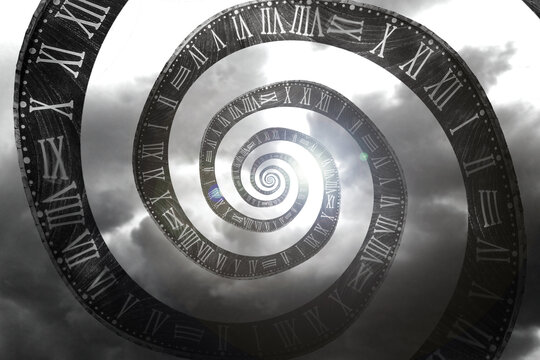 Surreal infinity of time spiral in the clouds - antique fractal clock