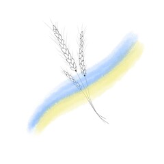 Spikelet of wheat and yellow-blue flag of Ukraine. watercolor design national symbols. let's pray for Ukraine - stop the war in Ukraine