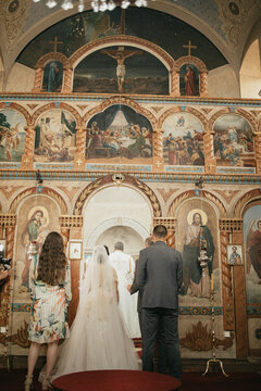 Wedding matrimony in church stock photo.