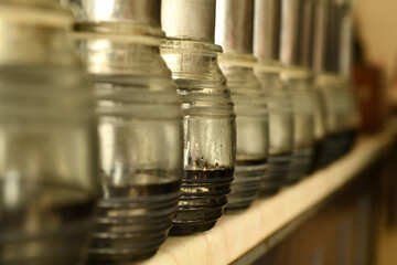 Closeup of old filters for Turkish coffee in Antigua cafeteria in Los altos Jalisco Mexico