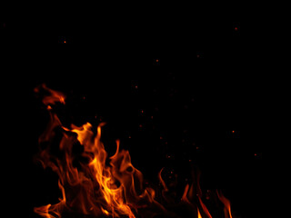 Fototapeta na wymiar Abstract flame of fire from a campfire on a black background