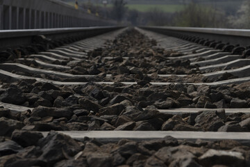 Closeup shot of details on train tracks