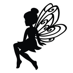 Fairy black silhouette vector cartoon silhouette