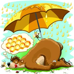 Photo sur Plexiglas Dessiner Bear Honey Sweet Dreams et Illustration vectorielle d& 39 abeilles mignonnes