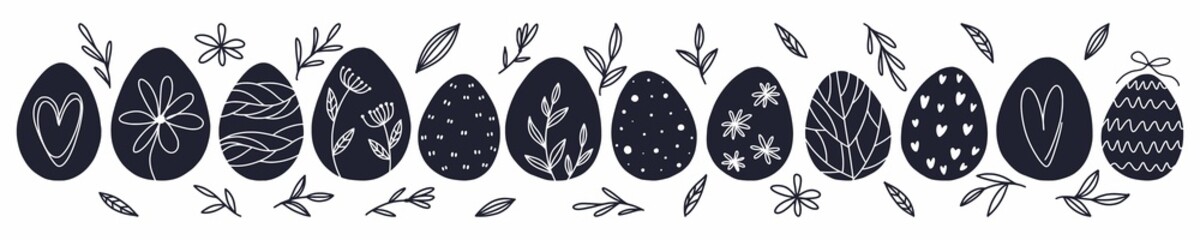 Vector Easter pattern with Easter egg drawings drawn by hand
