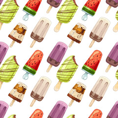 673_ice cream set of ice cream, bright, seamless pattern, popsicle, on a white background
