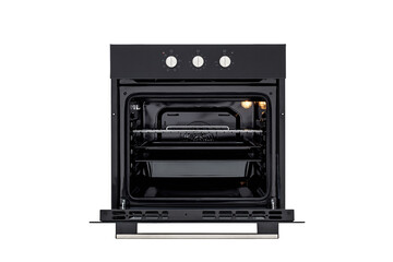 Fototapeta premium Black oven with open door and three trays