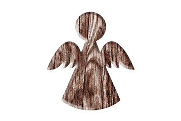 Wooden angel Christmas decoration on white background with clipping path