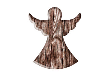 Wooden angel Christmas decoration on white background with clipping path