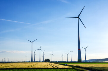 Wind Park in an agricultural area in the middle of Germany, North Rhine-Westphalia near Bad Wuennenberg, Panorama