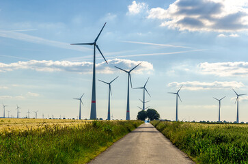 Wind Park in an agricultural area in the middle of Germany, North Rhine-Westphalia near Bad...