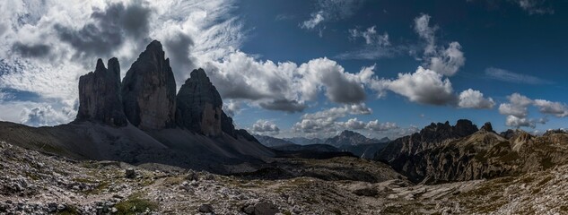 Mountain trail Tre Cime di Lavaredo in Dolomites in Italy