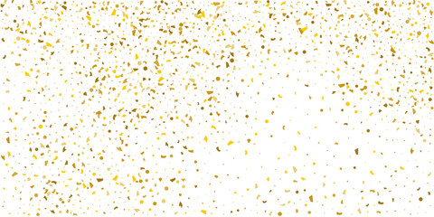 Golden glitter confetti on a white background. Illustration of a drop of shiny particles. Decorative element. Luxury background for your design, cards, invitations, gift, vip.