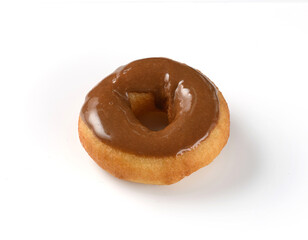 donut covered with colored icing on a white background
