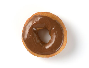 donut covered with colored icing on a white background