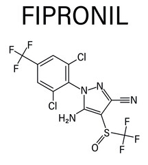 Fipronil insecticide molecule. Skeletal formula.