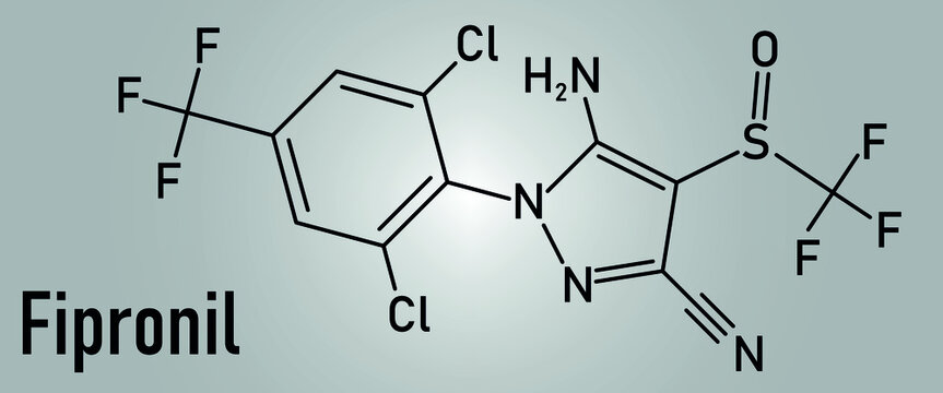 Fipronil insecticide molecule. Skeletal formula.