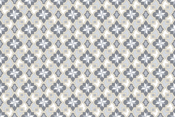 Seamless pattern with portuguese tiles. Vector illustration of Azulejo on white background. Mediterranean style. Gray color.