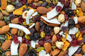 directly above shot of Dried fruit and nuts