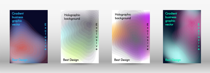 Set for liquid. Holographic abstract backgrounds. Bright mesh blurred pattern in pink, blue, green tones. Fashionable advertising vector in retro for book, annual, mobile interface, web application.