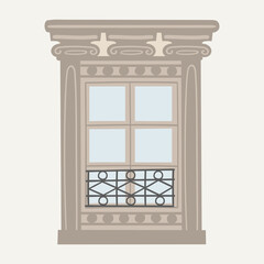 Fototapeta na wymiar Flat vector illustration with traditional Paris window. Postcard from France. Architecture elements clipart.