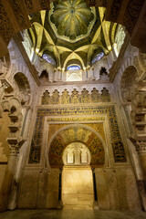 Medieval moorish architecture, colorful walls with ornament in old mosque in Cordoba with no people, Andalusia, Spain