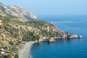 Fototapeta premium Costa tropical in Andalusia, Spain, view on beaches near la Herradura touristic town with subtropical climate in Europe