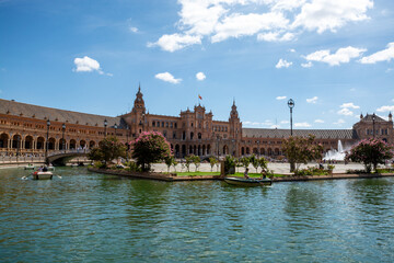 Old historical Andalusian town Seville, Spain. View on architectural details of buidings.