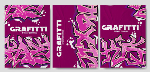 Collection of trendy vector posters with graffiti and splatter elements on isolated background