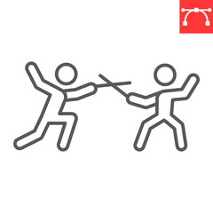 Fencing sport line icon, sport and fight, fencing vector icon, vector graphics, editable stroke outline sign, eps 10.