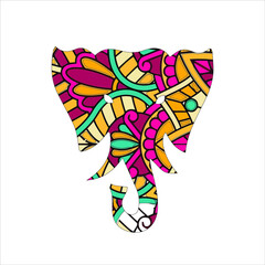 Elephant card. Frame of animal made in vector. Illustration for design, pattern Hand drawn with Elephant and mandala. Use for children clothes, t shirt designs ,Decorative elephant illustration