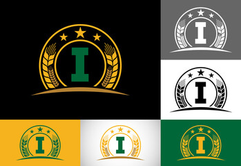 Initial I monogram alphabet symbol design incorporated with Wheat, barley, or rye. Agriculture logo concept. Logo for agriculture business and company identity