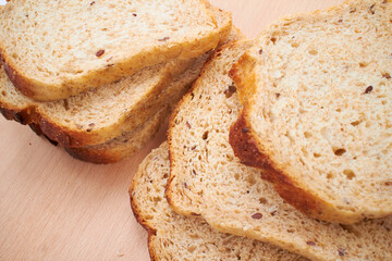 wholegrain toasts on the wooden board