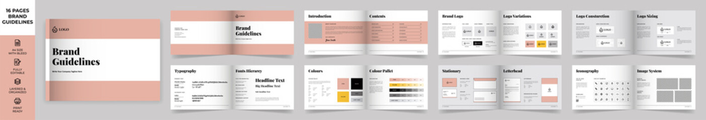 Landscape Brand Guideline Template, Simple style and modern layout Brand Style , Brand Book, Brand Identity, Brand Manual, Guide Book, Brand Guideline Presentation