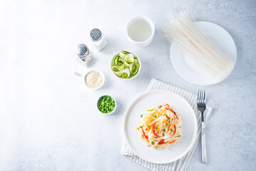 Funchosa with vegetables in a plate