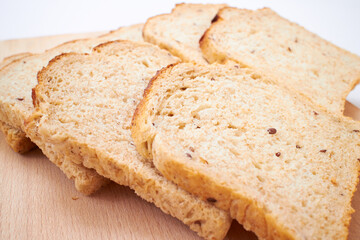 wholegrain toasts on the wooden board