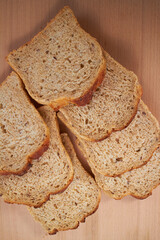 wholegrain toasts on the wooden board