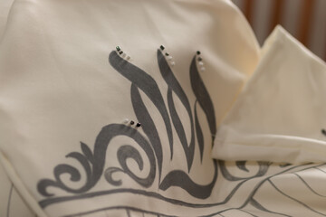 Cream bag, personal design, handmade, for the afikoman of pesach, (editor: on the bag is written pesach in Hebrew, pesach is the name of the Jewish holiday)