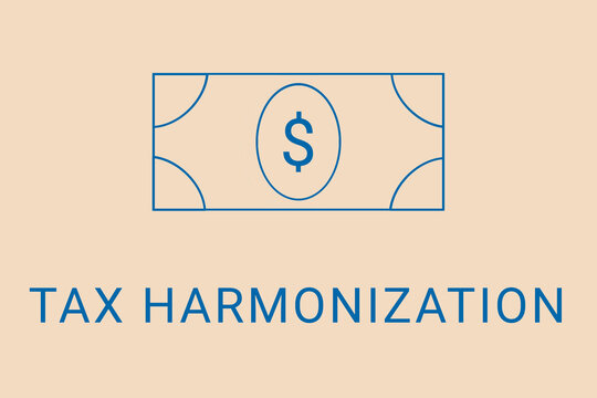 tax harmonization . Minimalist dollar image. Simple illustration on financial theme. tax harmonization  blue logo. Beige XX background. Economic banner.ART blur