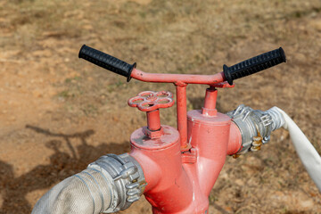 Fire hydrant column for fire extinguishing water supply. Connecting the hydrant.