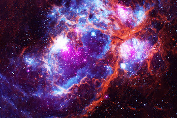 The cosmic nebula is red. Elements of this image were furnished by NASA